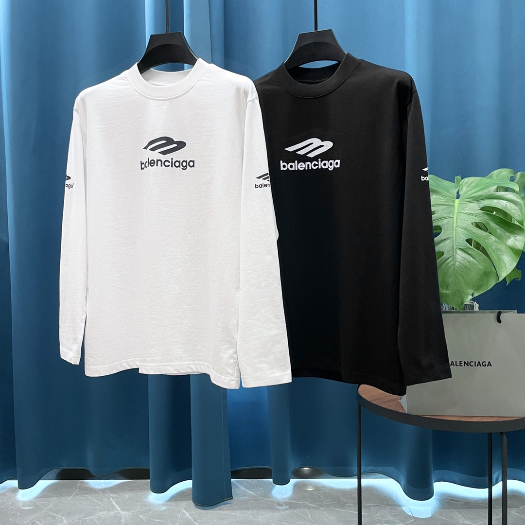 P95 (Versión alta de gran peso) Balenciaga➡️Paris世家 Camiseta de manga larga 24ss con logo impreso grande M, de alto gra…