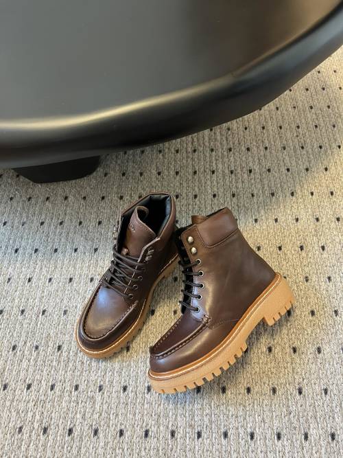 Prada Women's Lug Sole Leather Ankle Boots, Brown Lace-Up Platform Booties 1 Prada Women's Lug Sole Leather Ankle Boots, Brown Lace-Up Platform Booties