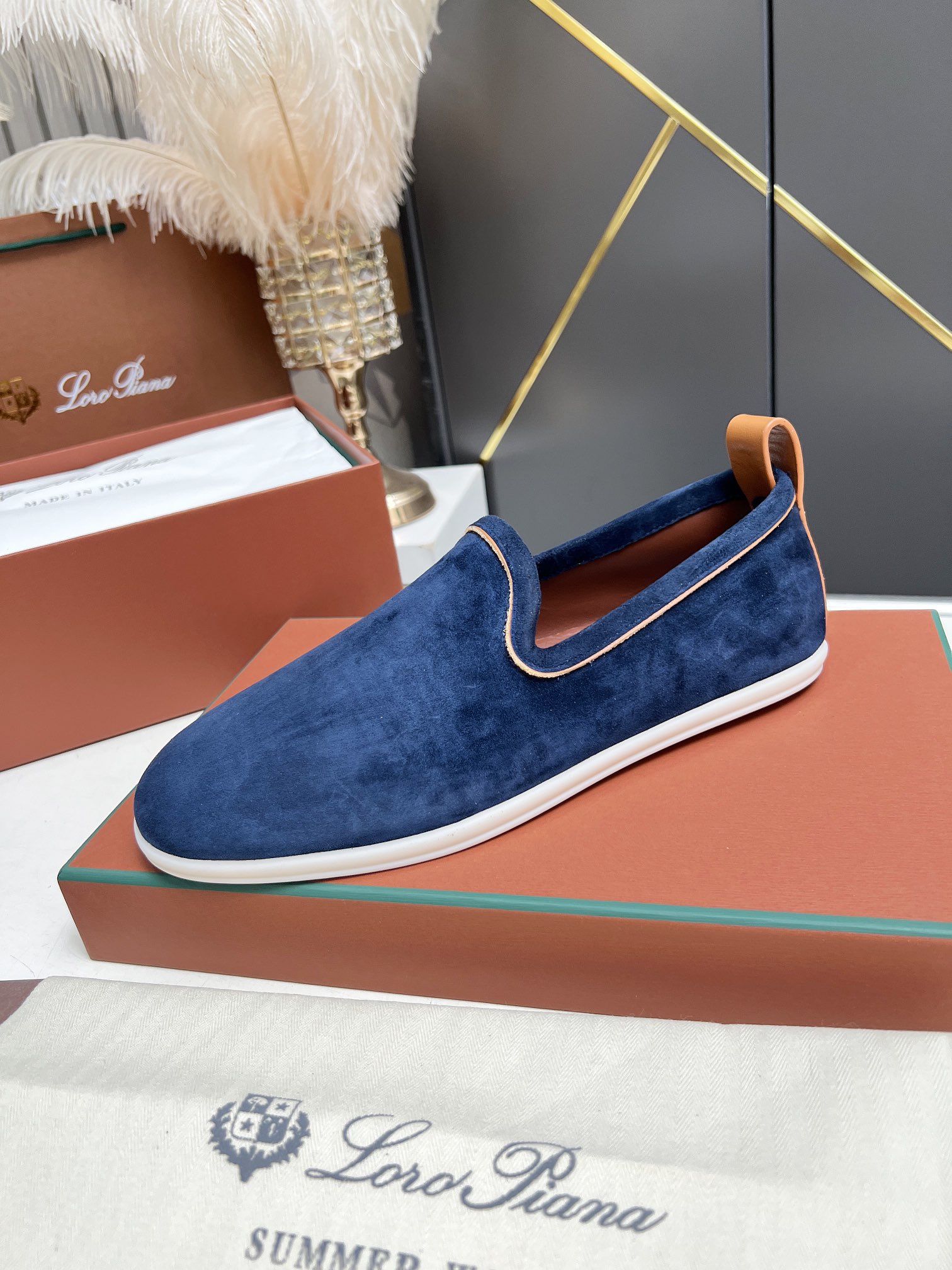 Loro Piana Men's Blue Suede Summer Walk Loafers - Classic Comfort & Style 3 i1722841683 2287 1