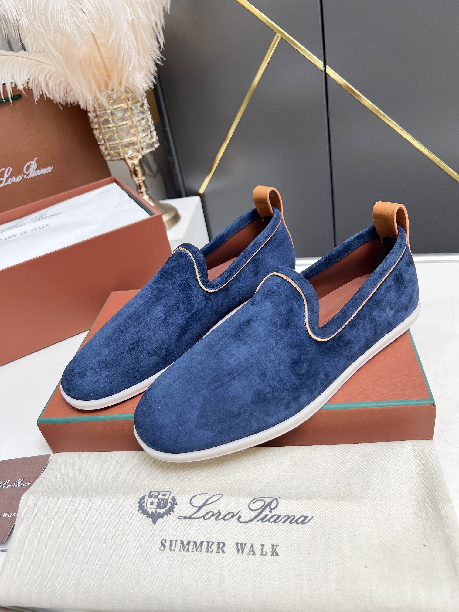 Loro Piana Men's Blue Suede Summer Walk Loafers - Classic Comfort & Style 9 i1722841683 6508 7