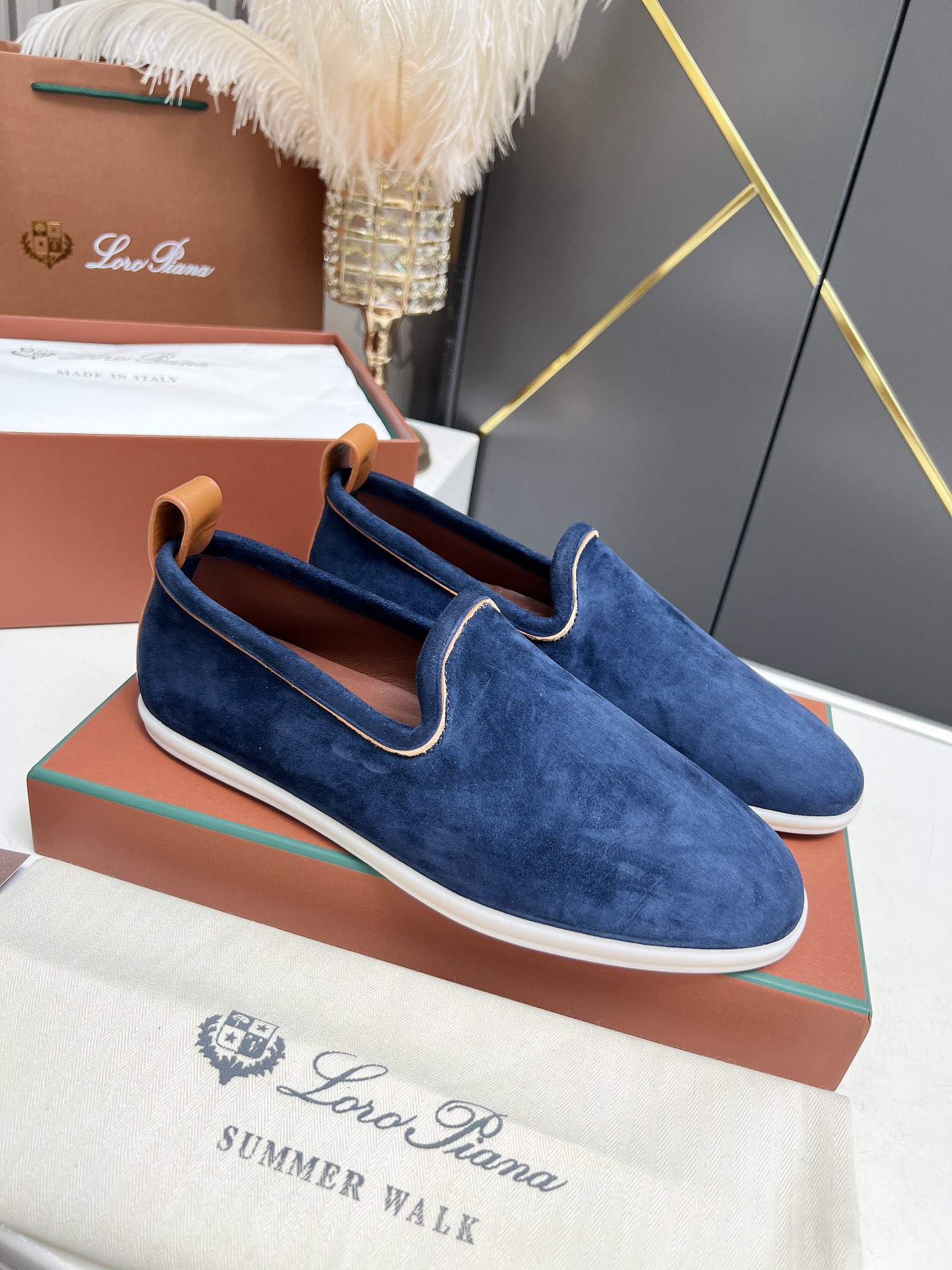 Loro Piana Men's Blue Suede Summer Walk Loafers - Classic Comfort & Style 10 i1722841683 8261 8