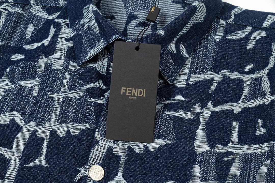 芬迪/Fendi 秋冬新品 满印流苏双F字母提花牛仔衬衫外套