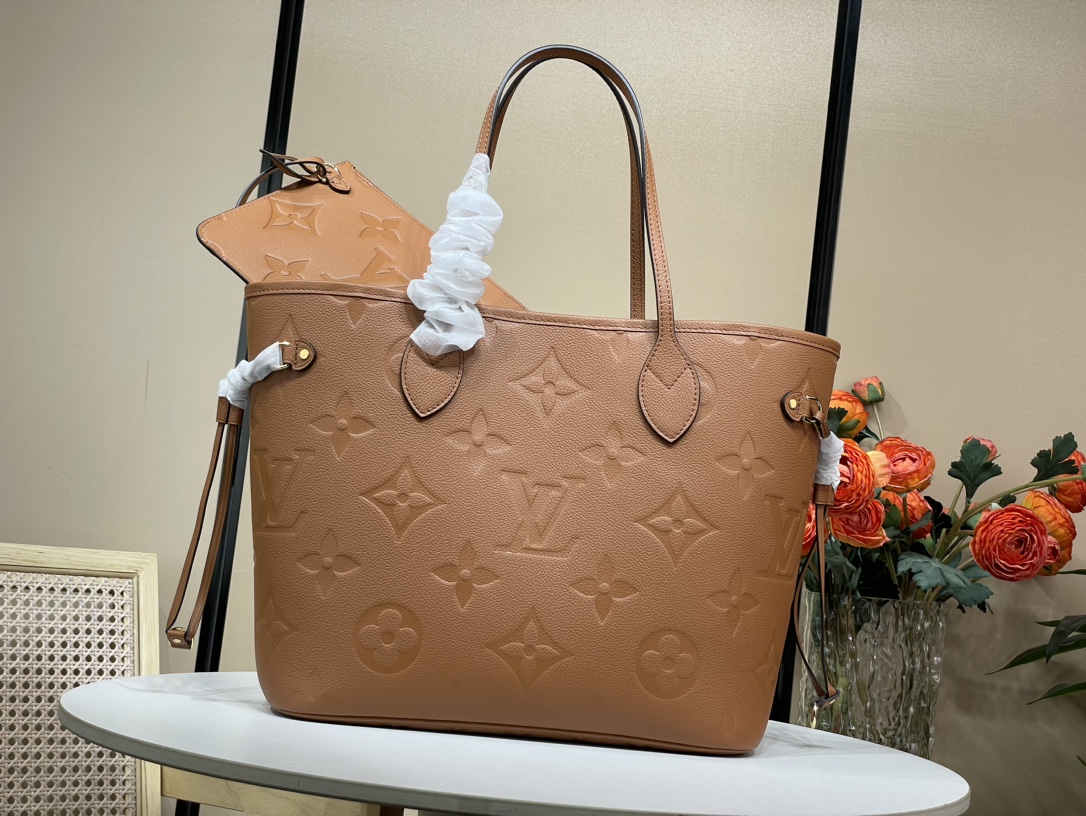 Louis Vuitton LV Neverfull Tassen handtassen Tote Tas Bruin Empreinte​ m45686