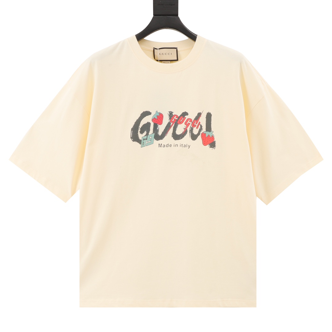 Gucci Odzież T-Shirt Czarny Biały Unisex Kolekcja wiosenno-letnia Fashion Krótki rękaw