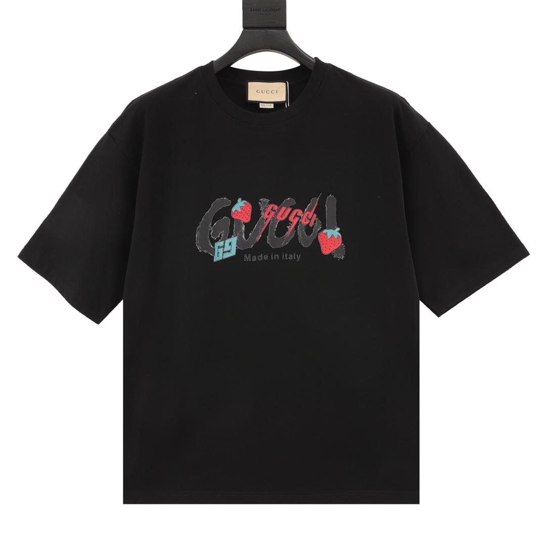 Gucci Odzież T-Shirt Czarny Biały Unisex Kolekcja wiosenno-letnia Fashion Krótki rękaw