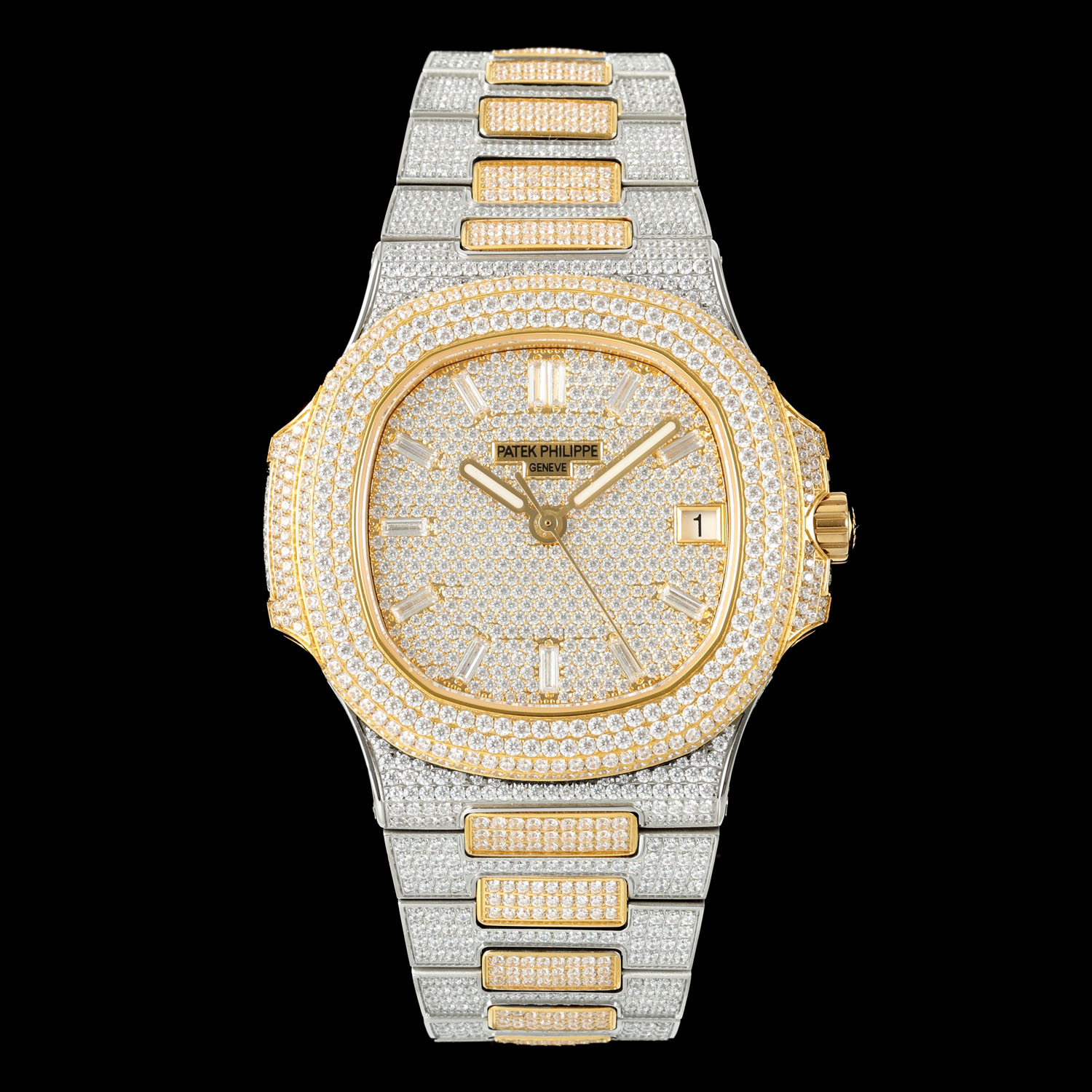 NO:764416,AMG Patek Philippe / PP Gypsophila full of diamonds [PATEK PHILIPPE] The latest large diamond ring, PP Patek Nautilus 5711 white gold Nautilus series watch. The new upgraded version double row of large diamond ring, the perfect combination of the brand's world-famous extraordinary jewelry and stars. This luxury Patek Philippe watch has a unique and charming design. It is a sublimation of perfect craftsmanship and a symbol of the status of a successful person. 1 Watch: Customized 324  Automatic integrated winding mechanical movement, large central seconds hand!  2 Dial: pavé diamonds, 18k white gold Swarovski diamonds 3 Double-sided watch: with sapphire crystal transparent cover. 4 Diameter 40mm/11.5mm 5 Bracelet: Top-level craftsmanship inlay, making the watch more dazzling. This process requires diamonds of various sizes to be inlaid and fixed in place, hiding traces of precious metals before each diamond as much as possible. 2026 fine mechanical watches, welcome to watch friends,,, patek philippe19860909AMG 百达翡丽 / PP 满天星 满钻【 PATEK PHILIPPE】最新大镶钻圈口,PP百达Nautilus 5711 白金鹦鹉螺系列腕表.全新升级版本 双排大钻圈口,品牌举世闻名超凡珠宝满天星完美结合,这款豪华百达翡丽腕表独特及富有魅力设计,是展现完美工艺的升华之作,是成功人士身份的象征. 1腕表:定制改324 自动一体上链机械机芯,中心大秒针！ 2表盘:密镶钻,18k白金施洛华钻 3表双面:拥有蓝宝石水晶透盖. 4直径40mm/11.5mm 5表链:顶级工艺镶嵌,令腕表更添耀眼光,这项工艺需要将大小各异的钻镶嵌并固定到位,尽可能隐匿每颗钻之前的贵金属痕迹,2026精品机械腕表, 欢迎各位表友品鉴,,,patek philippe,Watch