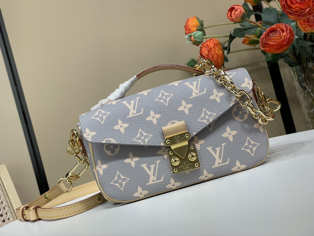 Top 1: 1 replica
 Louis Vuitton LV Pochette MeTis Tassen handtassen Grijs Lichtgrijs Monogram Canvas Koeienhuid Herfst/winter collectie M46279