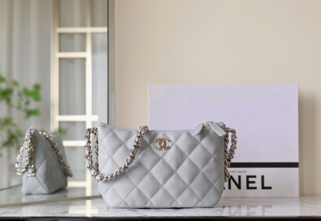 Chanel Crossbody & Shoulder Bags Grey Gold Hardware Cowhide Spring/Summer Collection Underarm