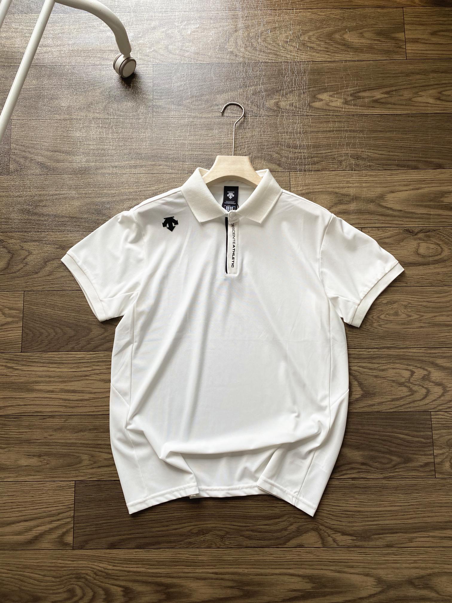 Descente Kleding Polo T-Shirt Zwart Wit Splijten Mannen Katoen Korte mouw