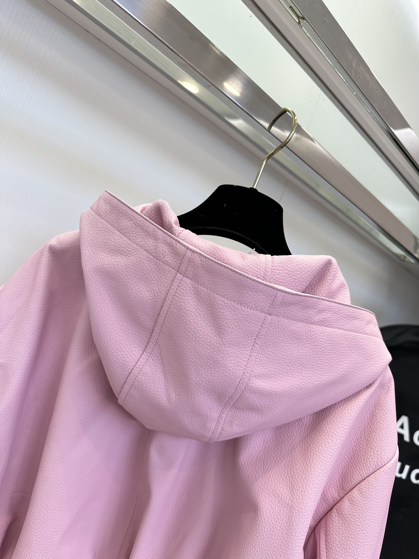 Pink Leather Jacket Women's Hooded Baseball Style, Genuine Cowhide, S-L 9 i1723521538 130 7