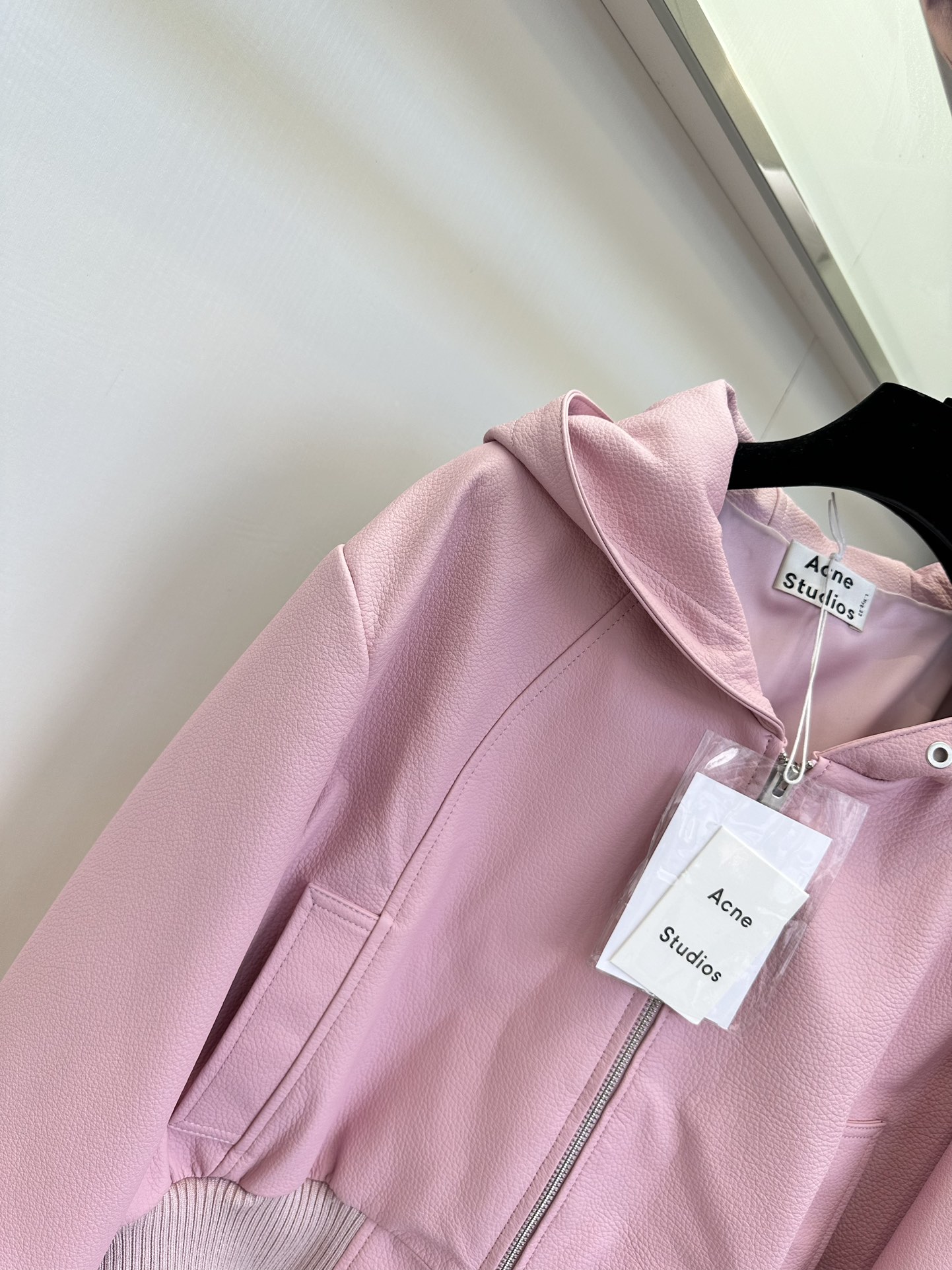 Pink Leather Jacket Women's Hooded Baseball Style, Genuine Cowhide, S-L 7 i1723521538 4586 5