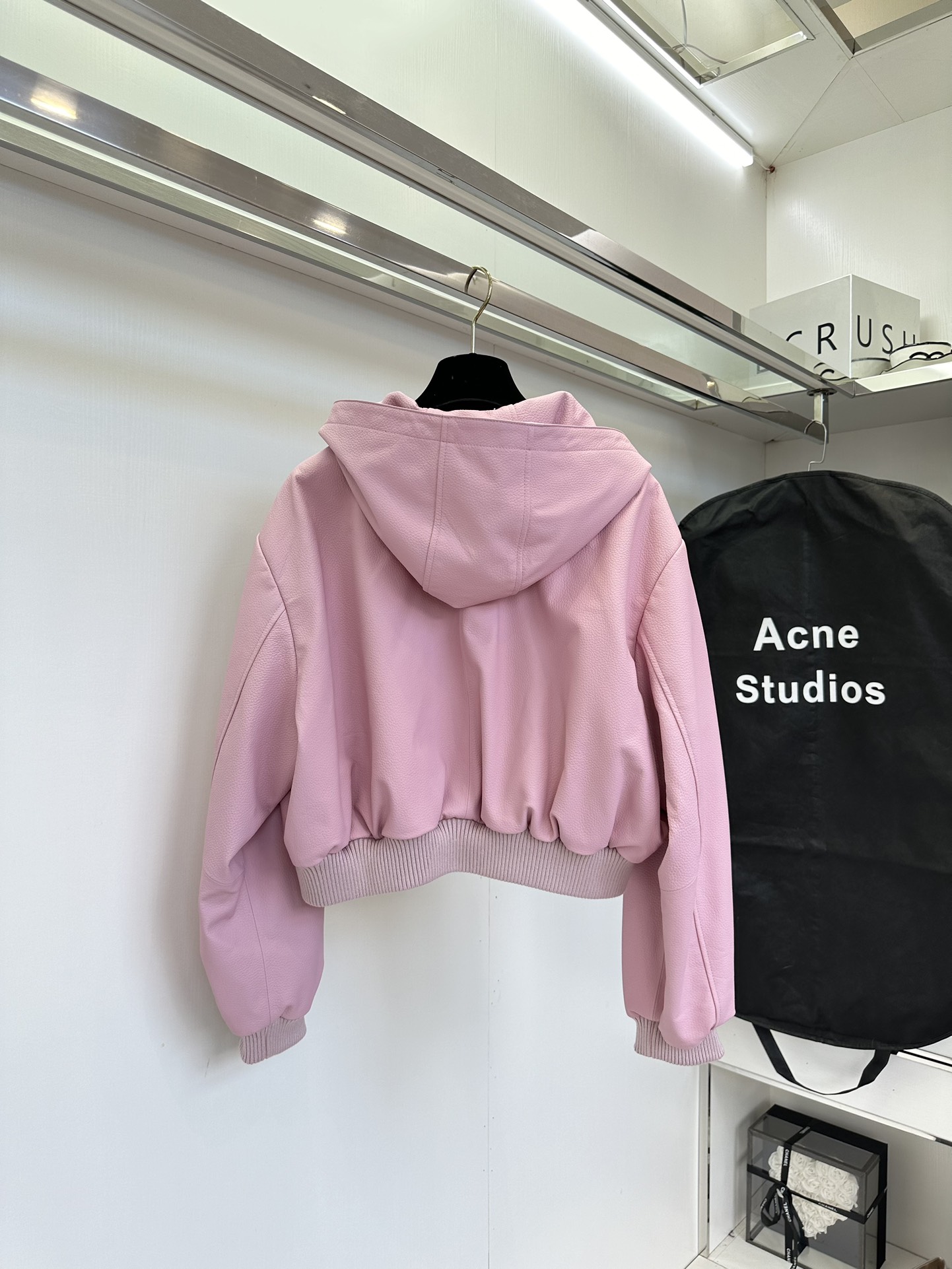 Pink Leather Jacket Women's Hooded Baseball Style, Genuine Cowhide, S-L 3 i1723521538 4778 1