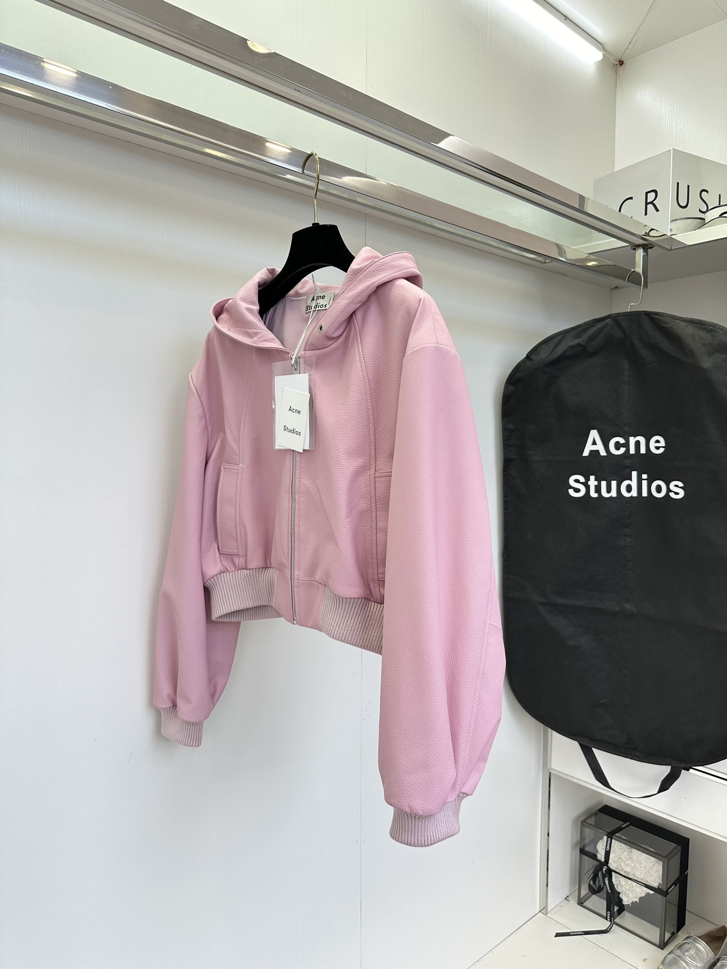 Pink Leather Jacket Women's Hooded Baseball Style, Genuine Cowhide, S-L 4 i1723521538 9364 2