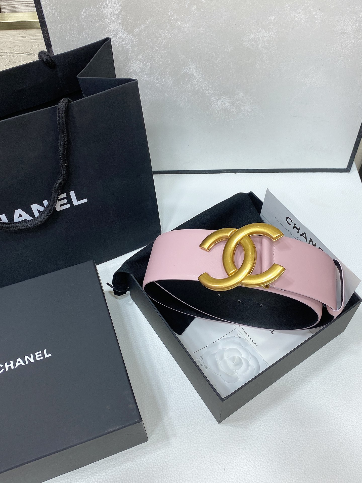 Chanel复古金扣小牛皮腰带简约经典手感柔软5.5cm