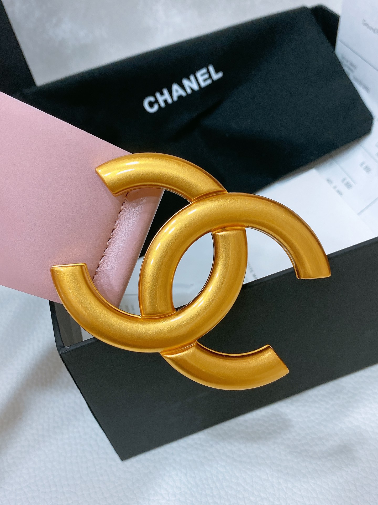 Chanel复古金扣小牛皮腰带简约经典手感柔软5.5cm