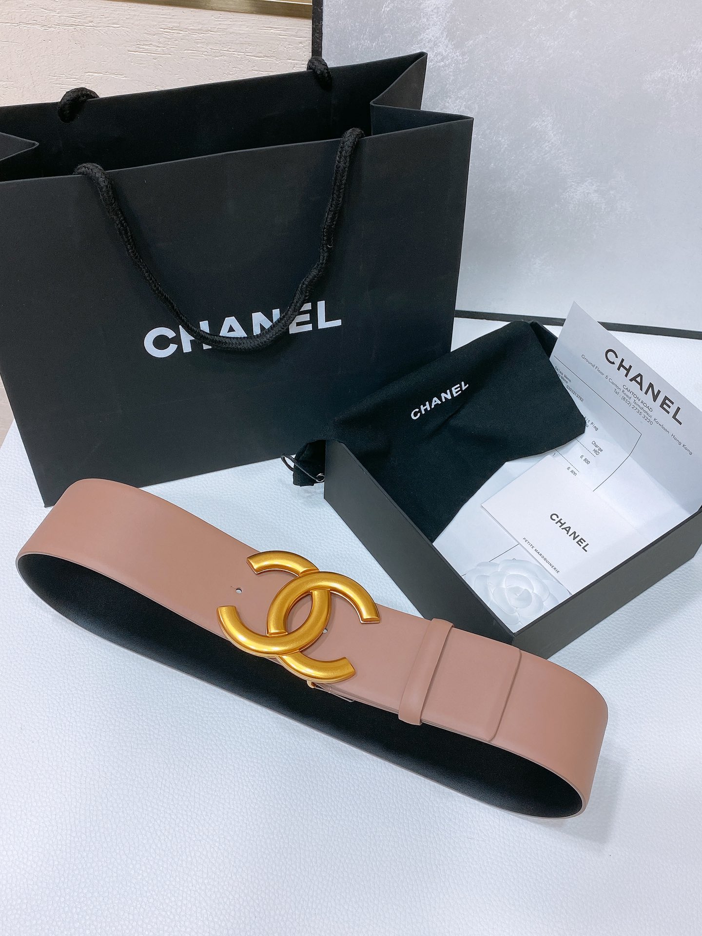 Chanel复古金扣小牛皮腰带简约经典手感柔软5.5cm