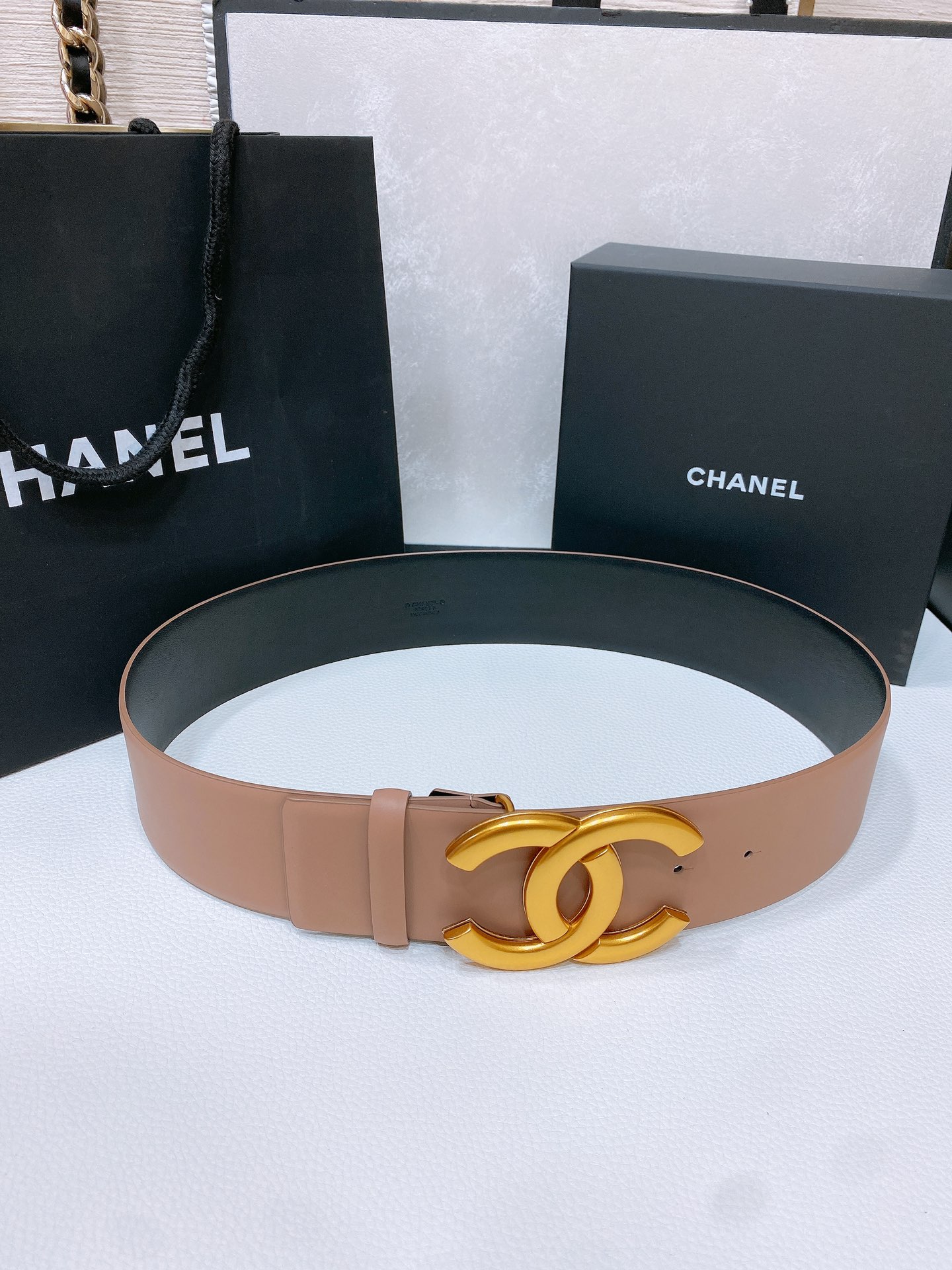 Chanel复古金扣小牛皮腰带简约经典手感柔软5.5cm