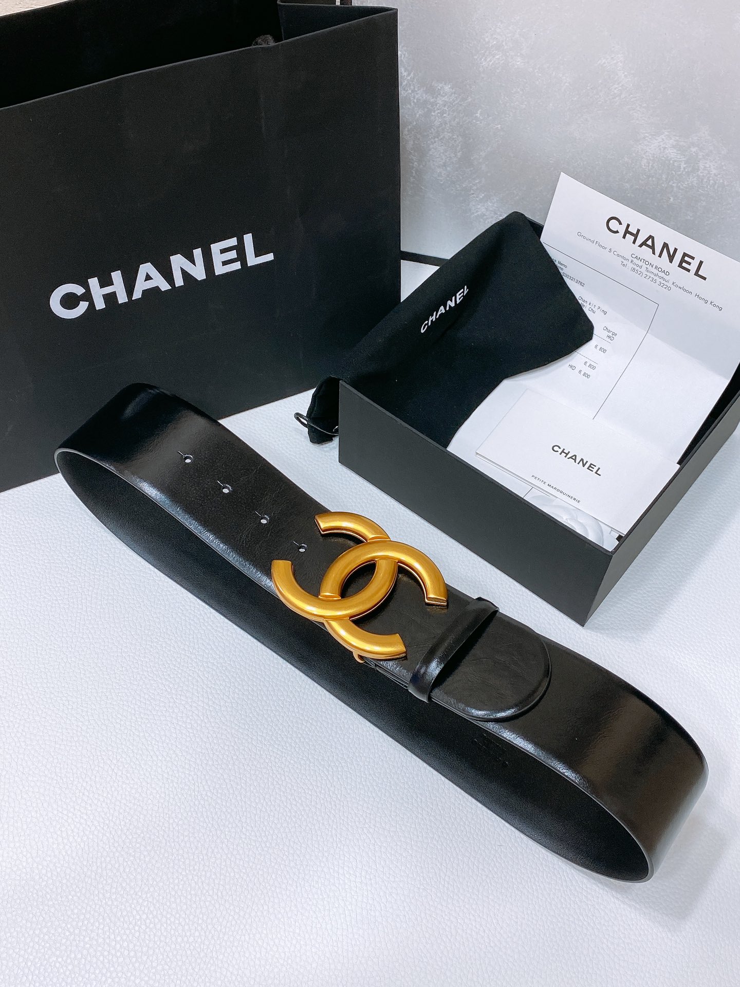 Chanel复古金扣小牛皮腰带简约经典手感柔软5.5cm