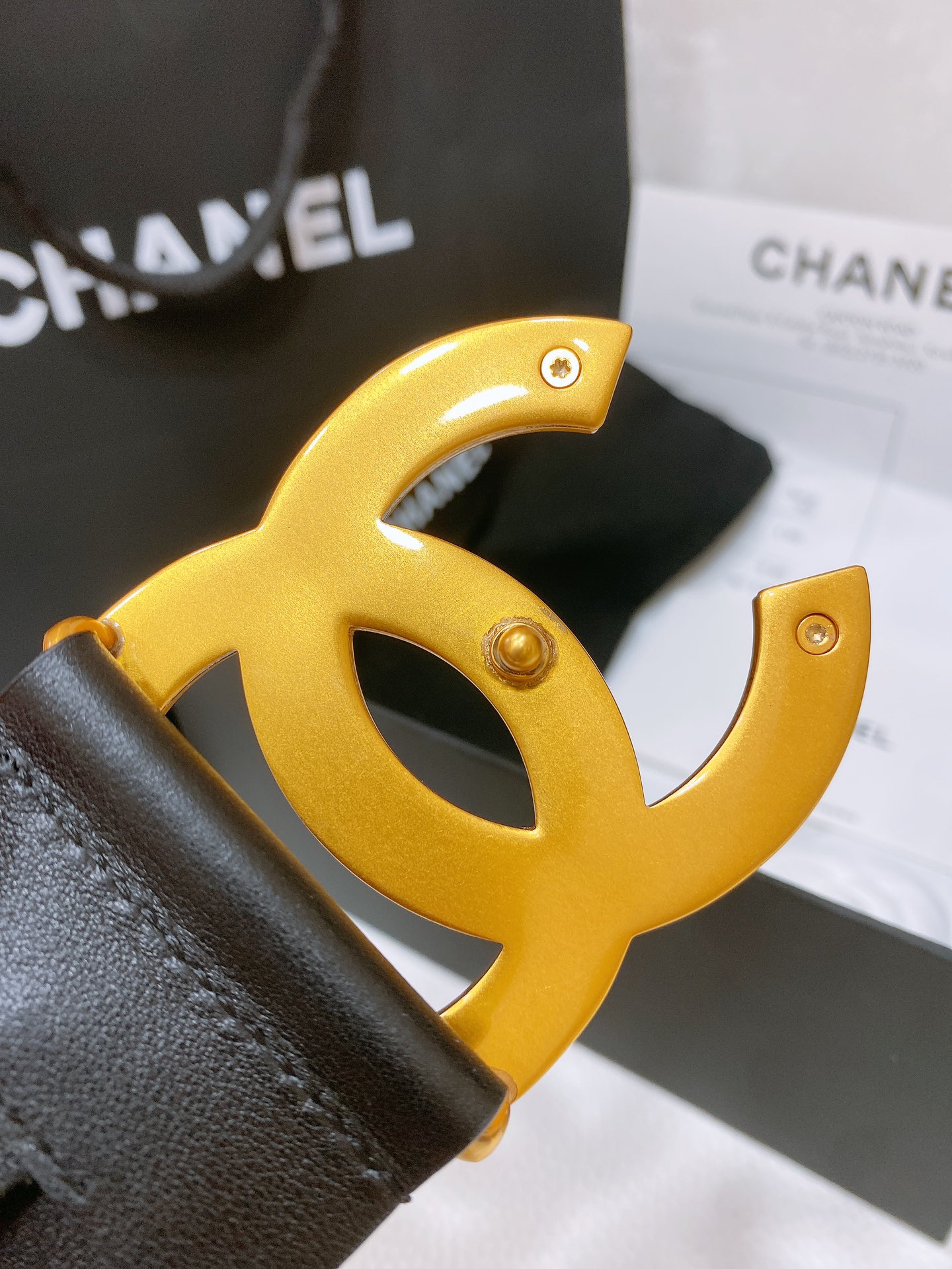 Chanel复古金扣小牛皮腰带简约经典手感柔软5.5cm