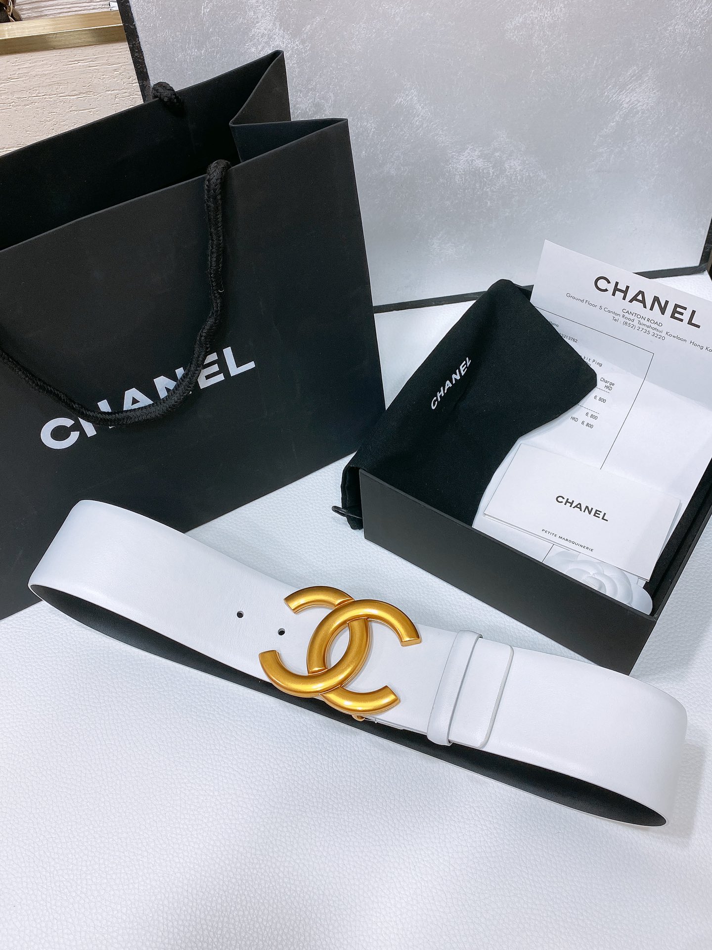 Chanel复古金扣小牛皮腰带简约经典手感柔软5.5cm