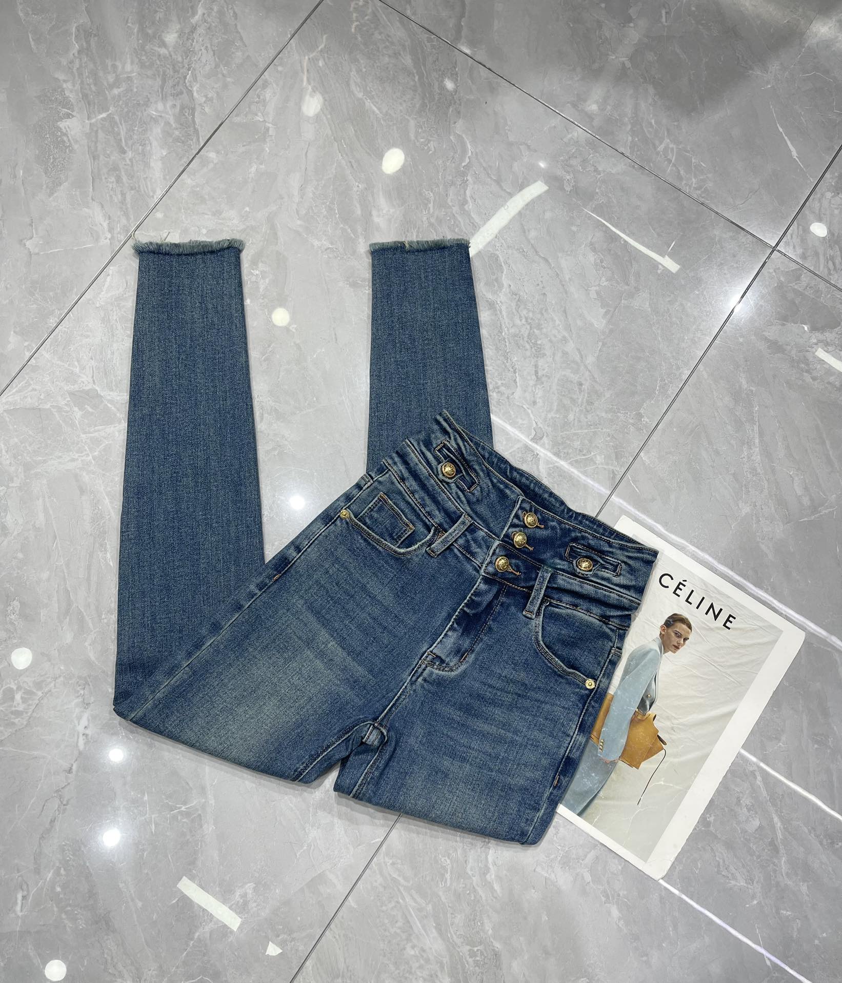 “High-Quality Balmai Women’s Clothes: High-Waist Buttons and Skinny Jeans in Various Colors” - 图片 6