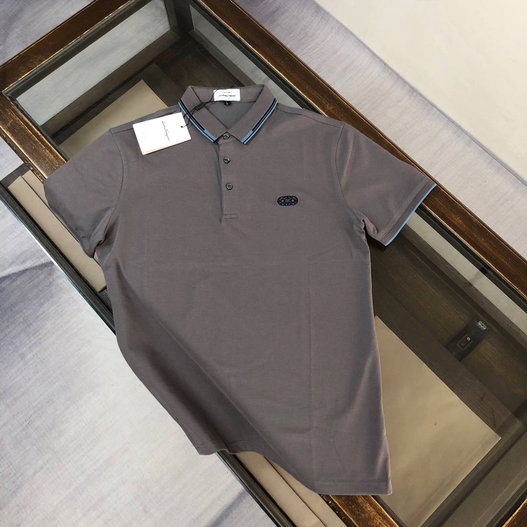 Ferragamo Ropa Polo Camiseta Réplica 2024 Luxury perfecto
 Negro Gris Rosa Blanco Bordado Hombres Algodón Fashion Manga corta