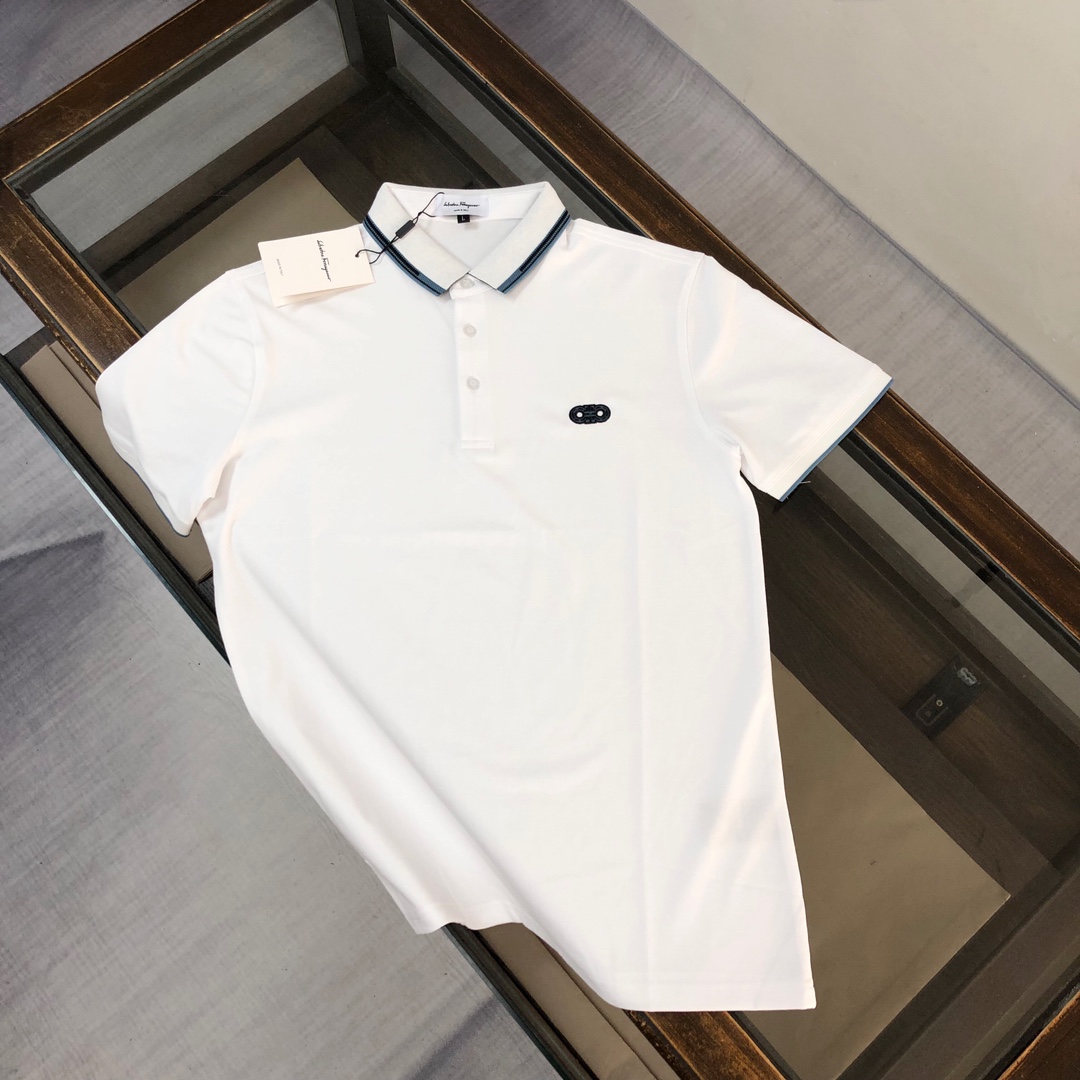 Ferragamo Ropa Polo Camiseta Negro Gris Rosa Blanco Bordado Hombres Algodón Fashion Manga corta