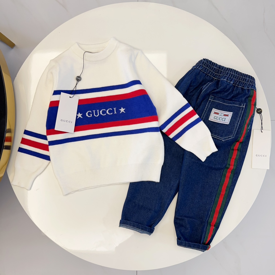 Suéter gucci, pantalones vaqueros largos gucci (etiqueta original + marca original + bolsa) Tallas 90-150, suministro a…