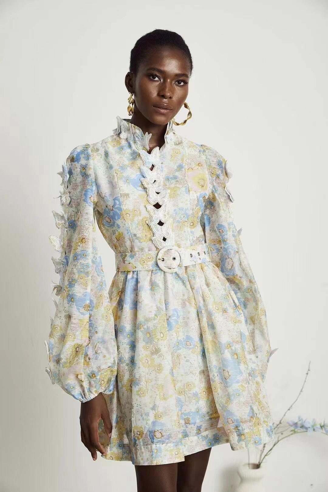 Zimmermann Vêtements Robes Couleur rose Jaune Broderie de fleurs Manches longues