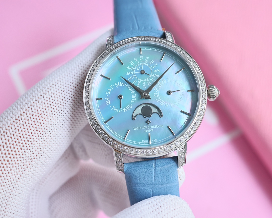 NO:144157,Platinum TW Factory, masterpiece from Taiwan factory, the highest version of the market, Vacheron Constantin Women's inherited multi-function series 4305T/000R-B947. Perpetual Calendar multi-function watch, 1 is equipped with a Cal.112QP movement consistent with the genuine product, the balance wheel is completely consistent with the genuine product, and all functions can be used normally. 2 Improve the four angle curvatures of the case, the dial's color curvature is more in line with, the 12 scales are polished more delicately, and the overall closer to the counter!  3 Paired with Italian cowhide to make your wrist fit more comfortable!  4: The size is consistent with the official website. The 36.5MM. The inheritance series of Vacheron Denton produced by TW factory integrates the most unique DNA of Vacheron Denton. It is a symbol of Vacheron Constantin's ultimate elegance, fully reflecting the purest tradition of the high-end watchmaking industry!  Suitable for all kinds of business occasions, simple, refined and elegant!  TW's fine reproduction, please enjoy it!  ,vacheron,cowhide19860909白金TW Factory,台湾厂力作,市场最高版本江诗丹顿 女传承多功能系列4305T/000R-B947.万年历多功能腕表,1搭载与正品一致Cal.112QP机芯,摆轮与正品完全一致,所有功能均可正常使用.2对表壳的四个角弧度进行改善,表盘颜色弧度更契合,12个刻度打磨更细腻,整体更贴近专柜！3搭配意大利牛皮让手腕更贴合舒适！4:尺寸与官网一致36.5MM.TW工厂出品的江诗.丹顿的传承系列融汇了江诗.丹顿最独特的DNA,是江诗丹顿极致优雅的象征,充分体现了高级制表业最纯粹的传统！适合各种商务场合,简敛精致不失优雅！TW精品复刻,敬请品鉴！,,vacheron,cowhide,Watch