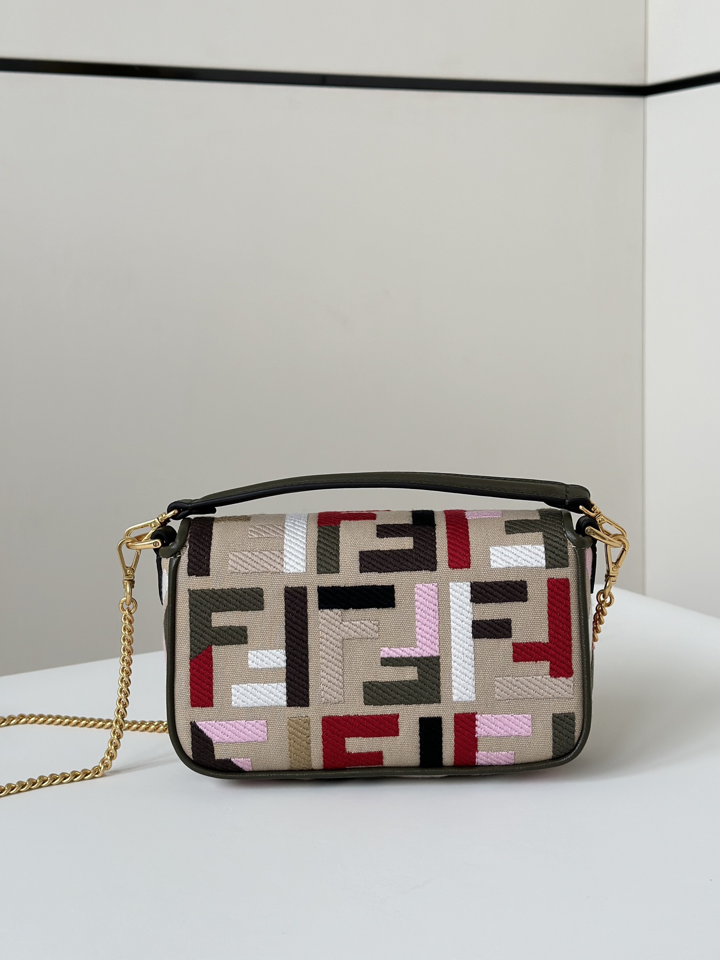 Fendi Baguette Canvas Baguette with FF Embroidery and Chain Strap 4 i1723779852 260 2