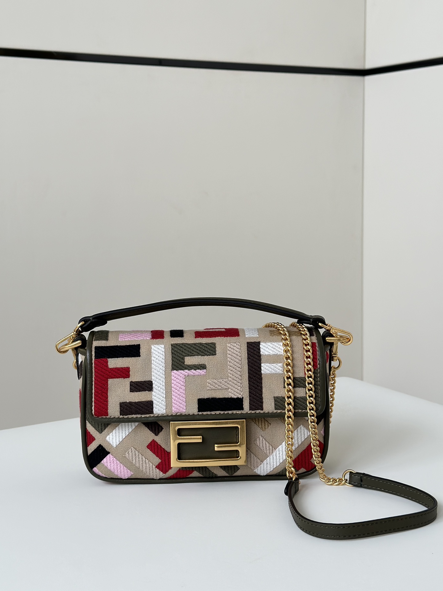 Fendi Baguette Canvas Baguette with FF Embroidery and Chain Strap 2 i1723779852 6477 0