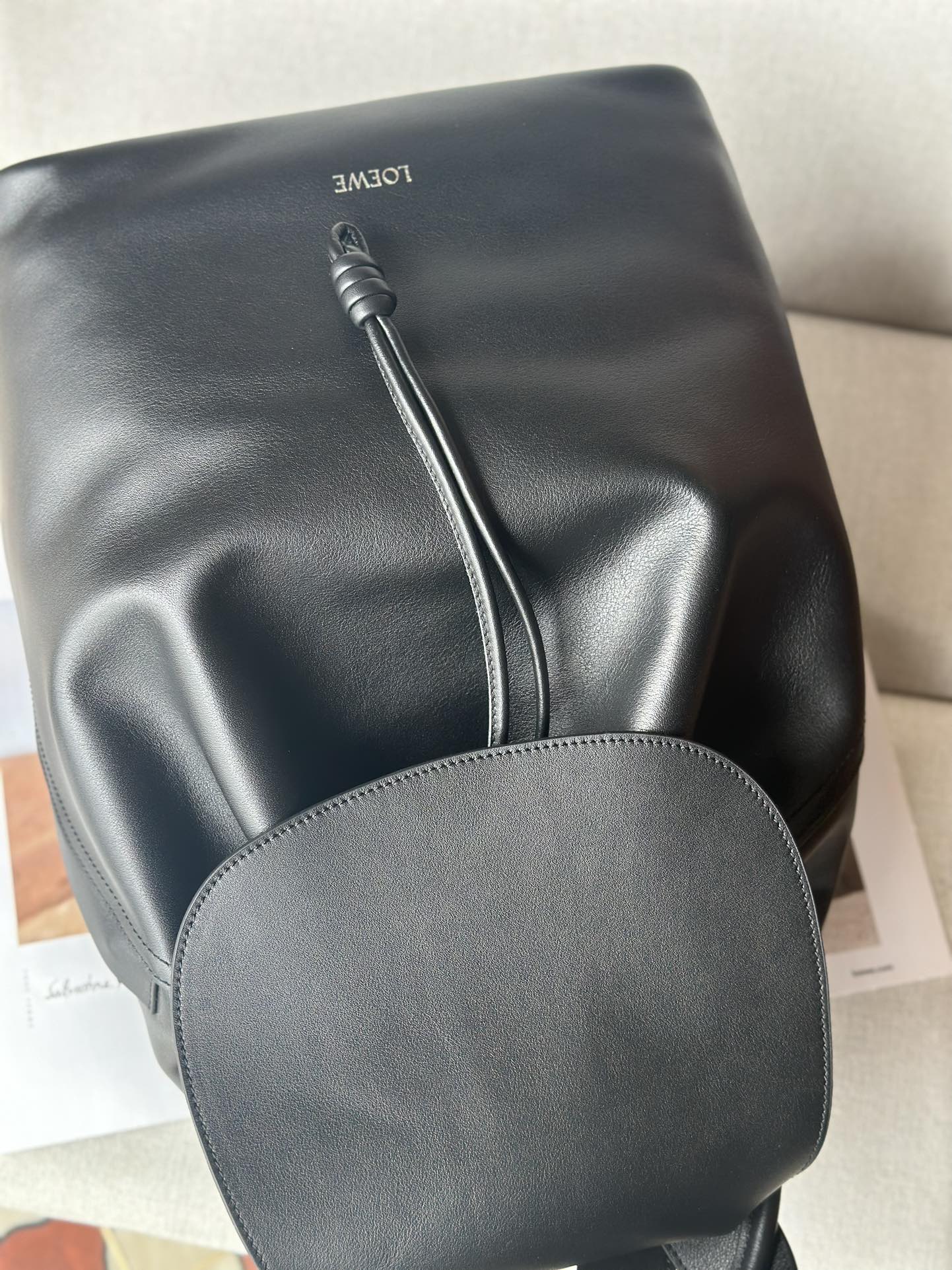 Loewe Flamenco Backpack in Grained Leather, Black, 36x40x16cm 6 i1723783315 2696 6