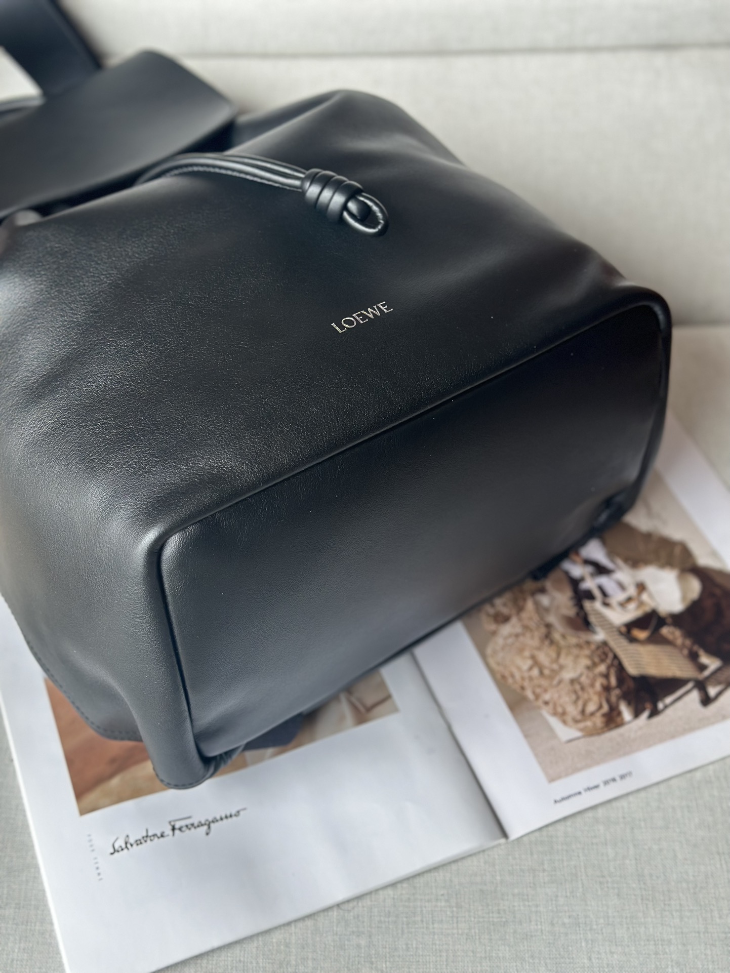Loewe Flamenco Backpack in Grained Leather, Black, 36x40x16cm 7 i1723783315 3002 7