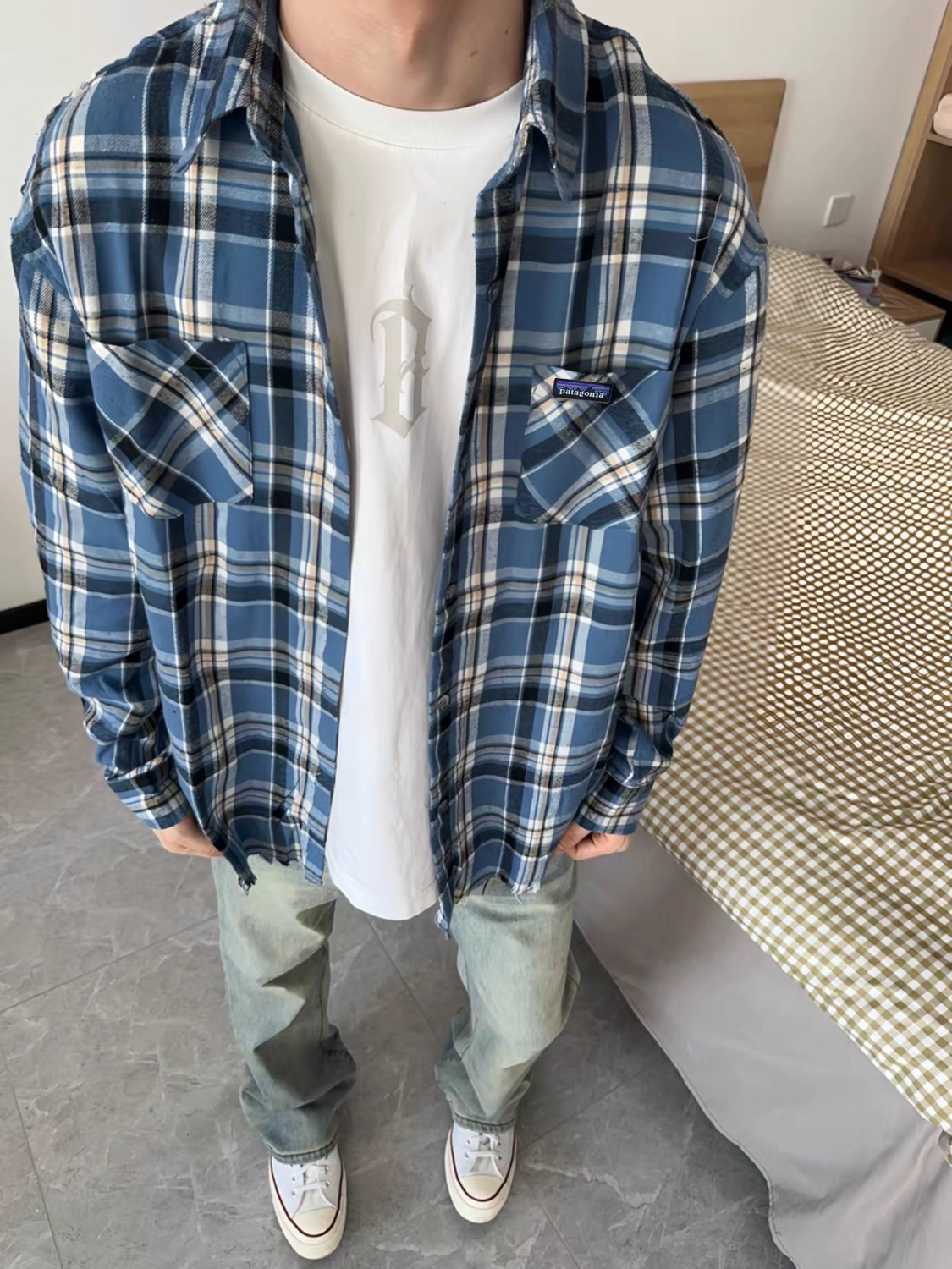 Patagonia Blue Fur-Grained Cotton Shirt in Sizes M-XL, Section FZ 264