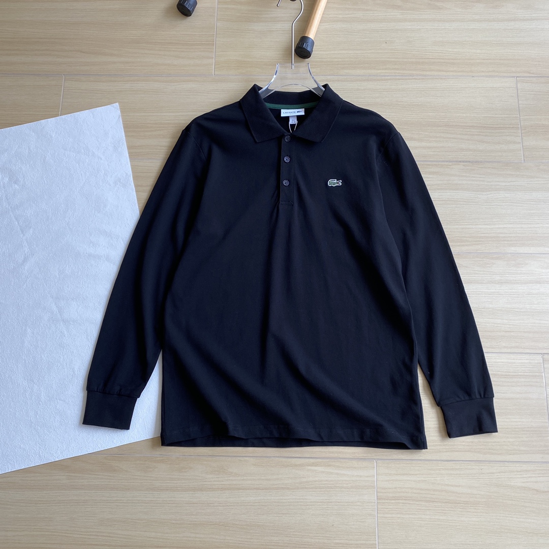 LACOSTE Kleidung Polo Schwarz Blau Grau Weiß Stickerei Männer Baumwolle Herbstsammlung Langarm