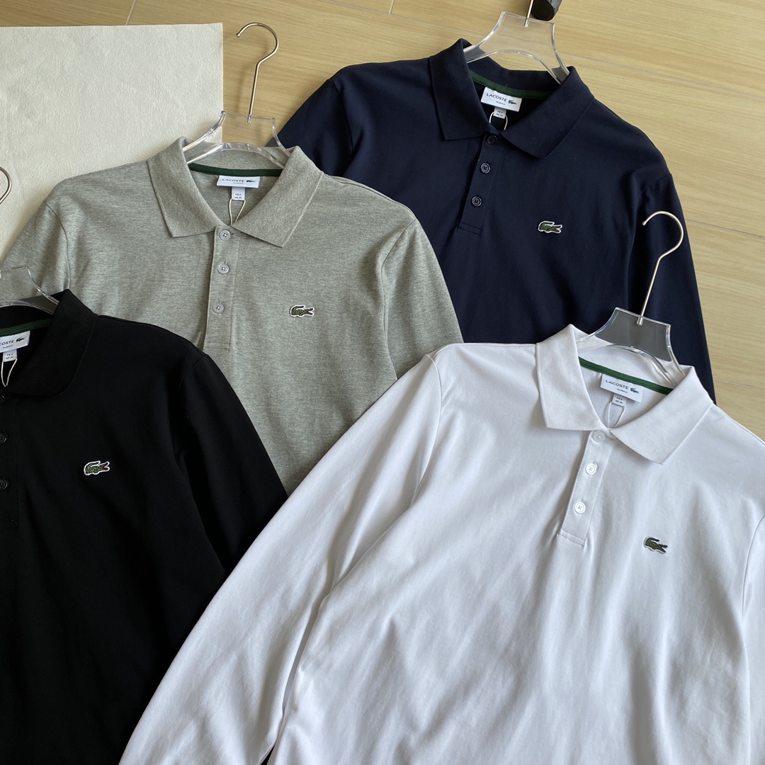 LACOSTE Kleidung Polo Schwarz Blau Grau Weiß Stickerei Männer Baumwolle Herbstsammlung Langarm