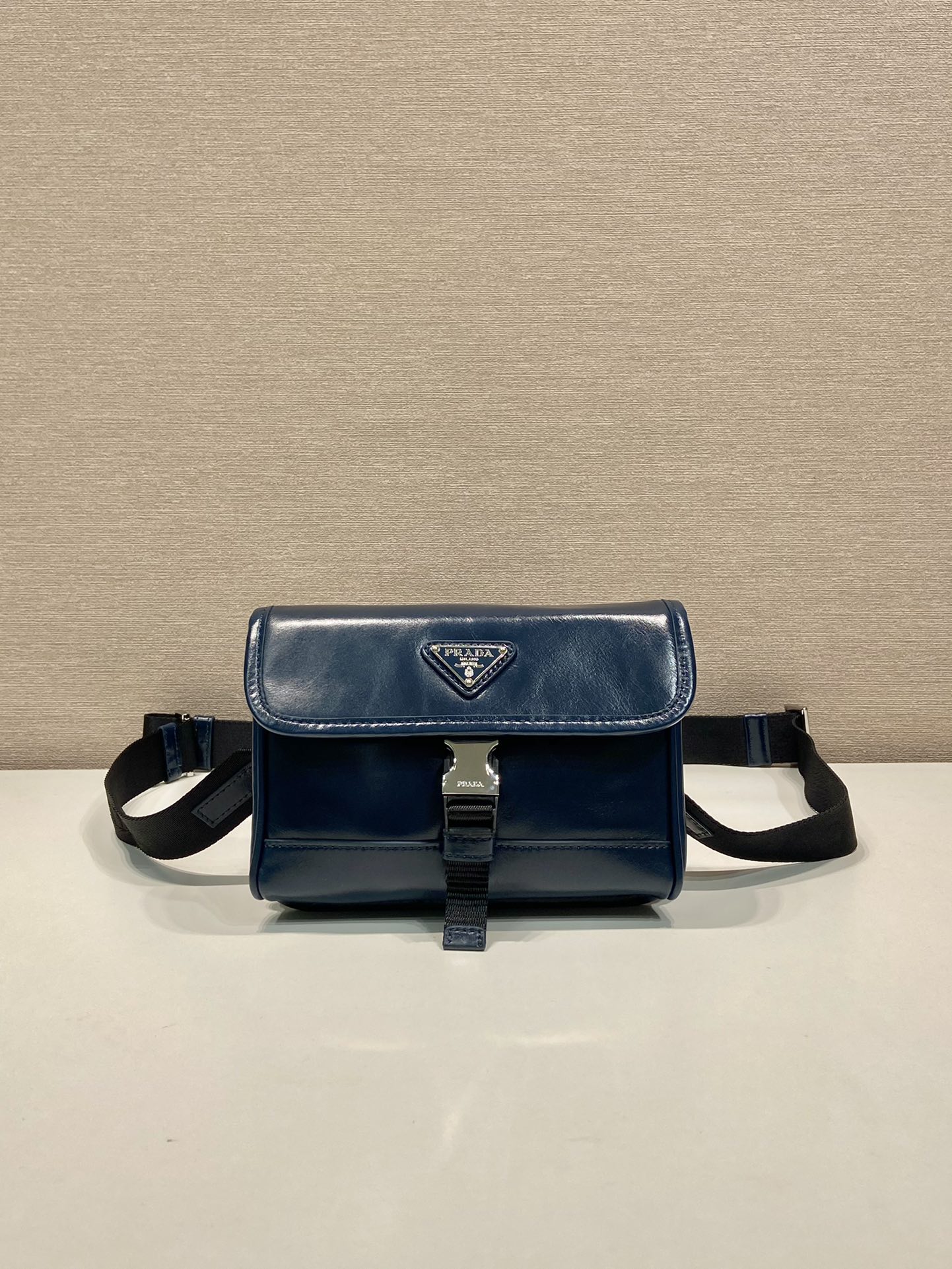 Prada Leather Small Messenger Bag with Adjustable Nylon Strap, Blue 2 i1723965881 1259 0