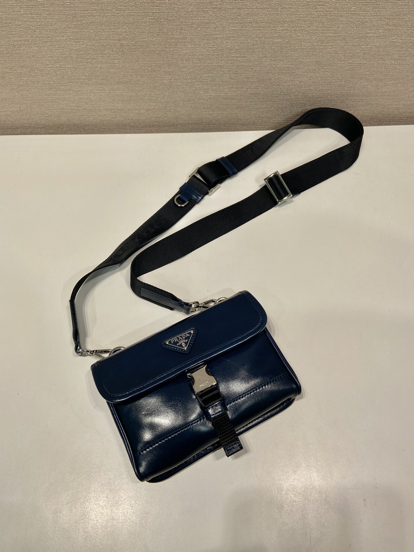 Prada Leather Small Messenger Bag with Adjustable Nylon Strap, Blue 4 i1723965881 1993 2