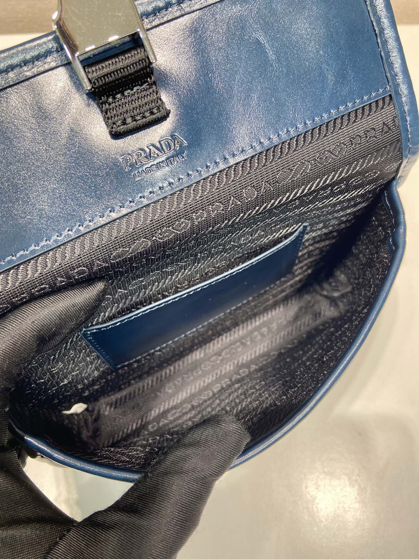 Prada Leather Small Messenger Bag with Adjustable Nylon Strap, Blue 9 i1723965881 2564 5