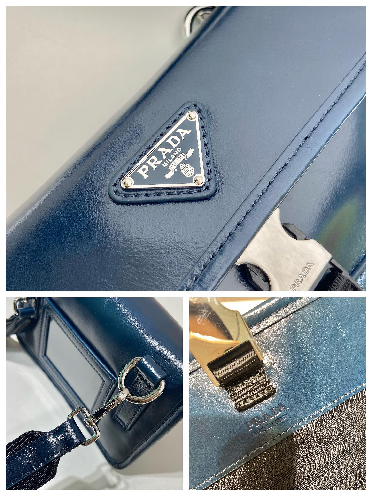 Prada Leather Small Messenger Bag with Adjustable Nylon Strap, Blue 10 i1723965881 4875 7