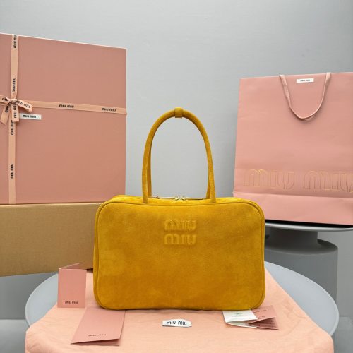 Miu Miu Suede Bowling Bag Pumpkin, Top Handle Satchel, 35cm 1 Miu Miu Suede Bowling Bag Pumpkin, Top Handle Satchel, 35cm