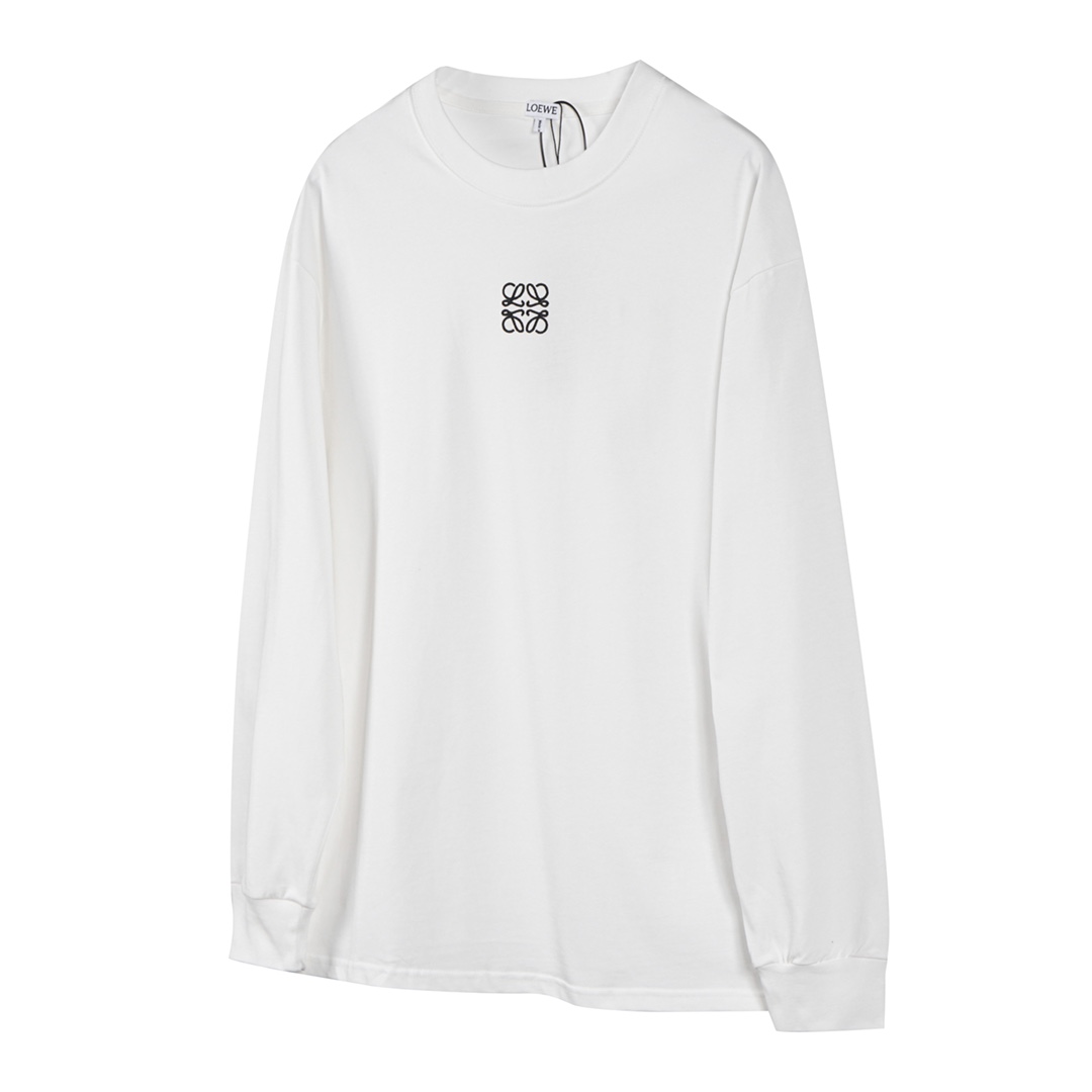 P120 W13" LOEWE/罗意威 24ss camiseta de manga larga con pequeño logo bordado. Tela personalizada de algodón 100% de doble …