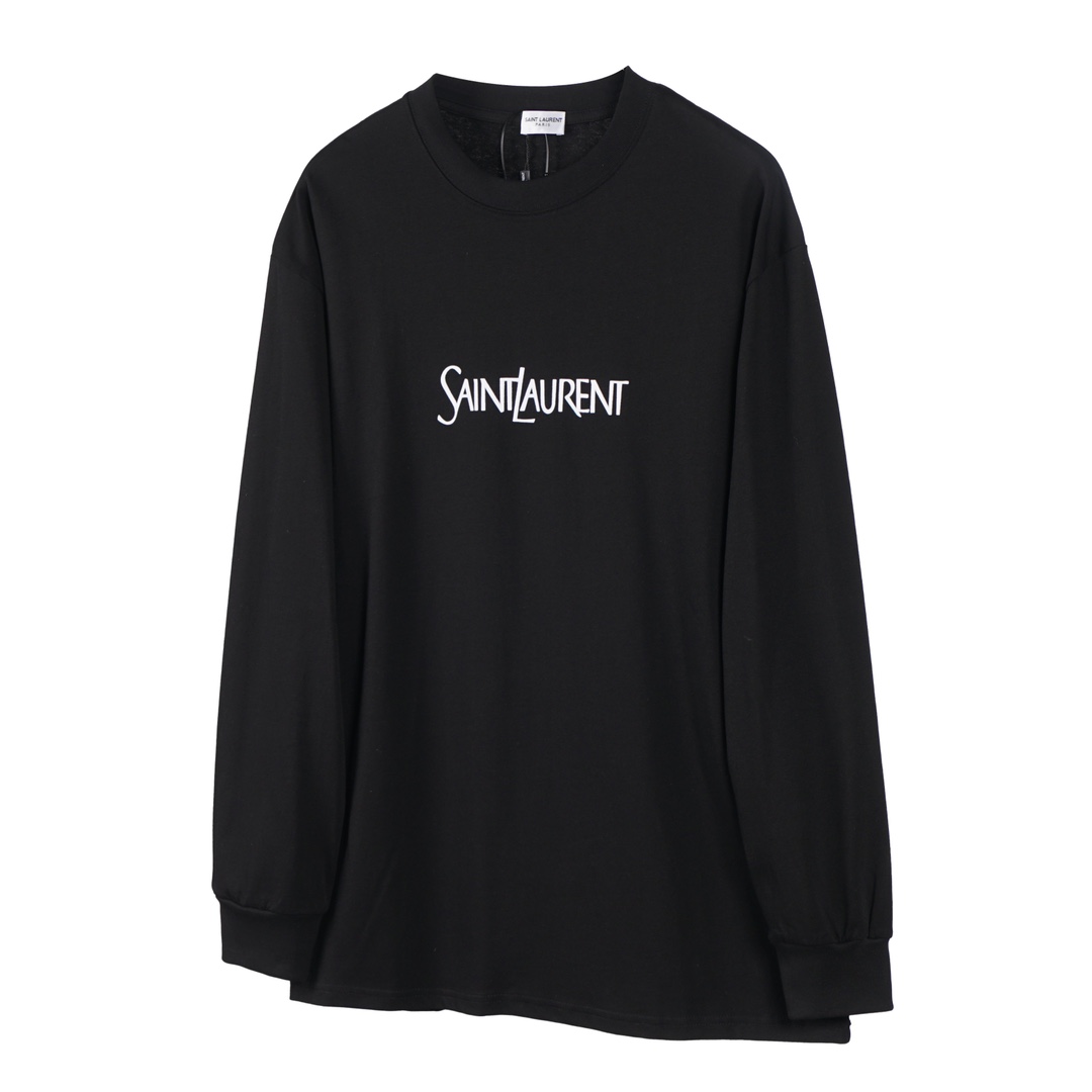 «Y12» YSL/Saint Laurent 24SS camiseta de manga larga con estampado de flocado, tela personalizada de algodón 100% de do…