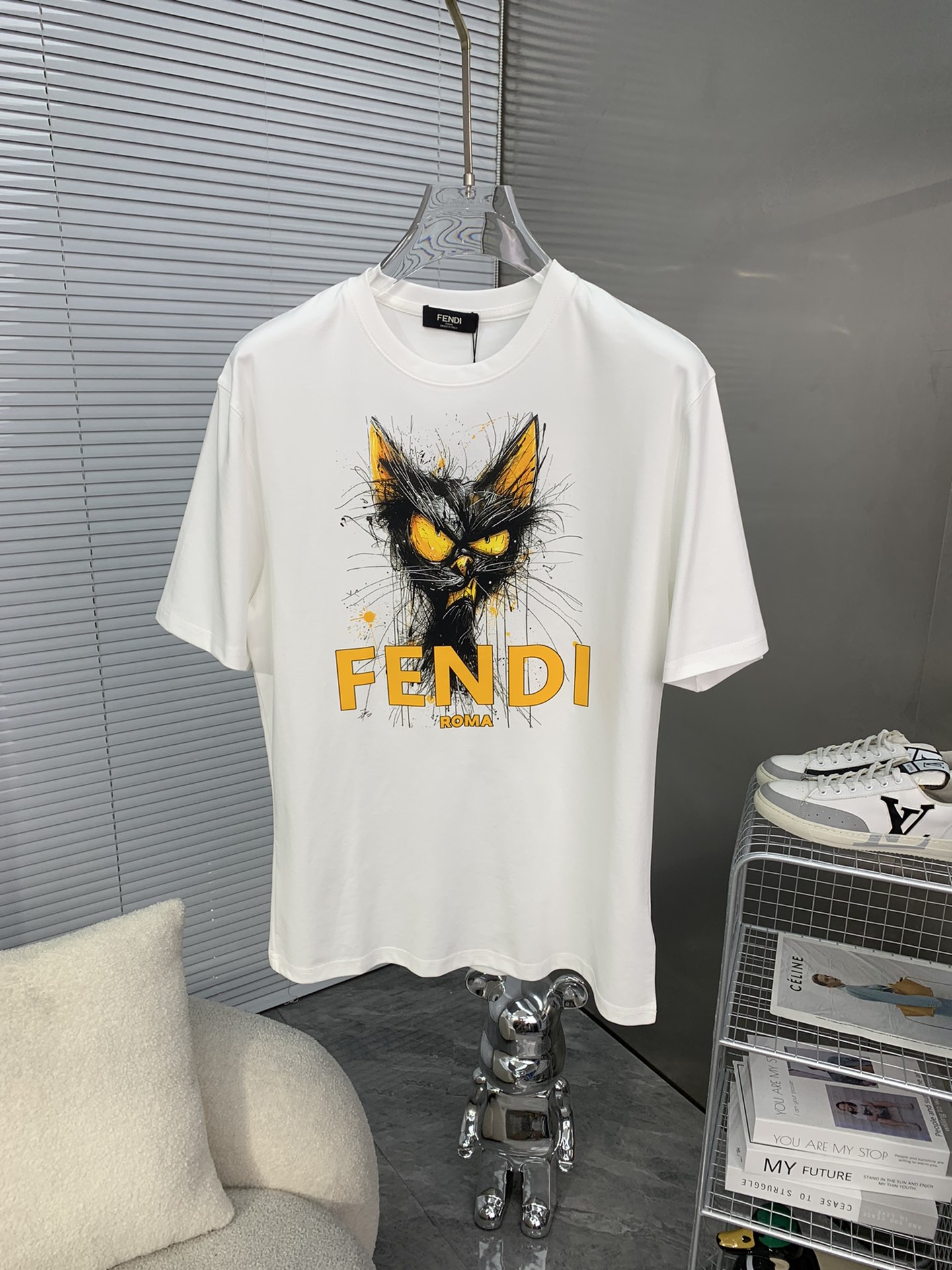 Fendi Kleidung T-Shirt Stickerei Unisex Frühling/Sommer Kollektion Kurzarm