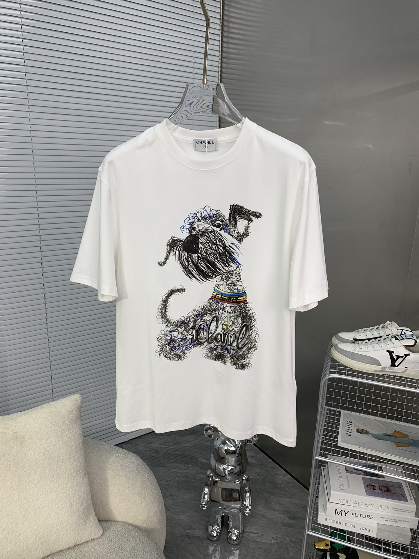 Chanel Kleidung T-Shirt Stickerei Unisex Frühling/Sommer Kollektion Kurzarm