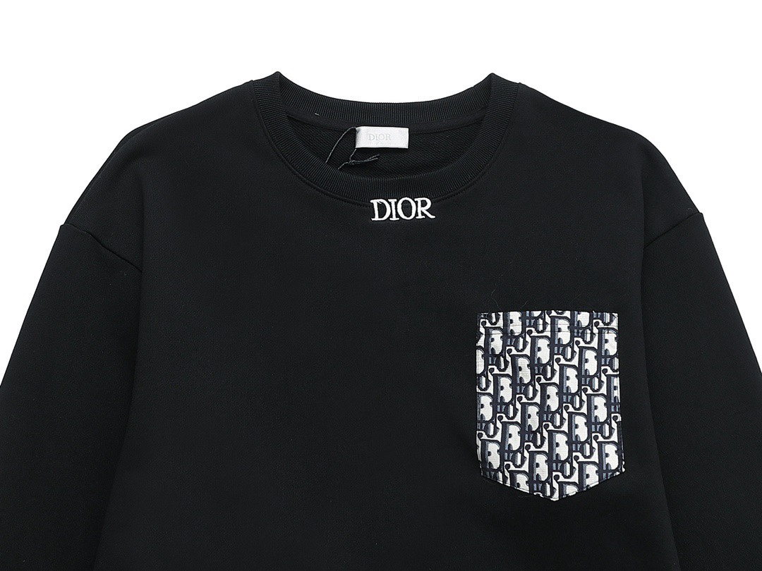 迪奥/Dior 秋冬新品 经典字母刺绣老花贴布口袋圆领卫衣