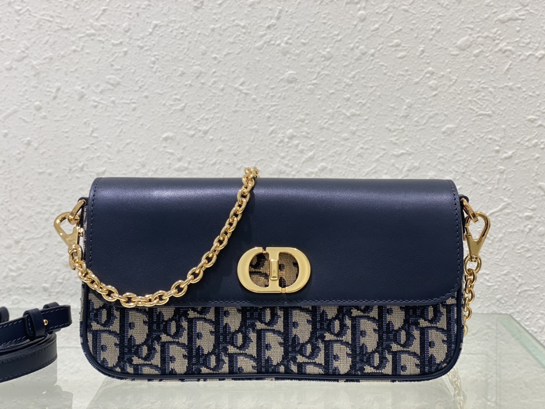 Dior Montaigne Avenue AAA
 Bolsos de mano Azul Oro Impresión retro Cuero de vaca Colección invierno Oblique Cadena