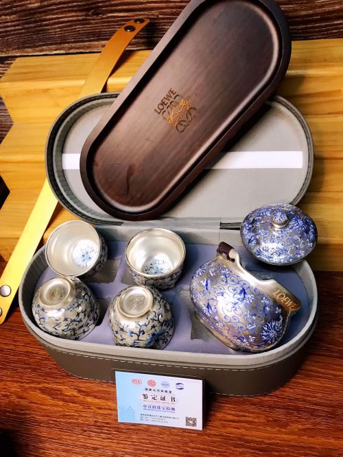 Loewe Sterling Silver Tea Set: Exquisite Floral Enamel Teapot with Cups 1 Loewe Sterling Silver Tea Set: Exquisite Floral Enamel Teapot with Cups