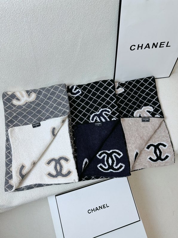 Elegant Chanel Cashmere Scarf with Embroidered Logo | 35 x 180 cm